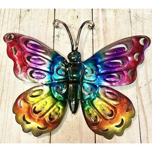 Beautiful Butterfly Blue Magenta Yellow Orange Metal Wall Decor